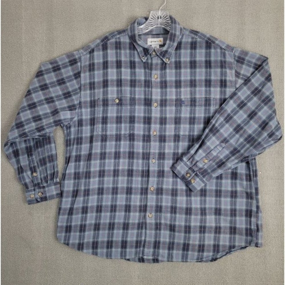 CARHARTT Men's Size 2XL Blue Plaid Cotton Button Up Flannel Shirt